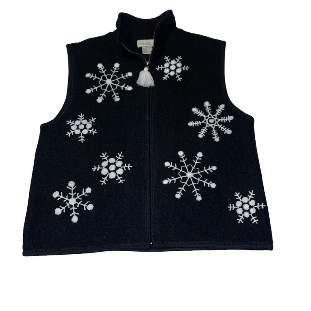 Vintage Laura leigh black wool Christmas snowflake vest women’s large